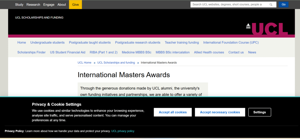 Application Process UCL Global Master's Scholarship 2025