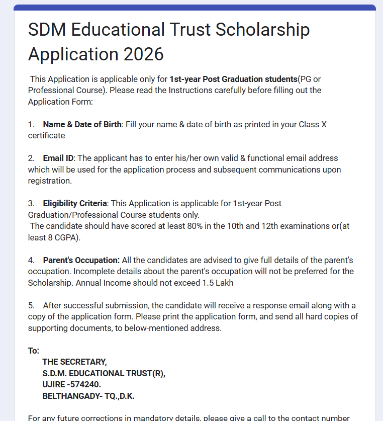 Application Process SDM Educational Trust Scholarship 2025