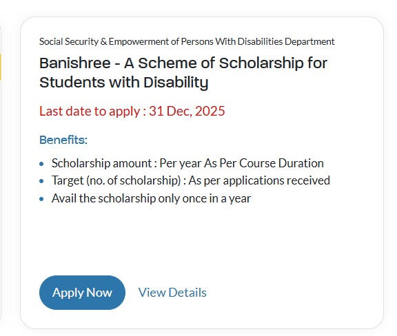 Application Process of Banishree Scholarship for Students with Disability 2025